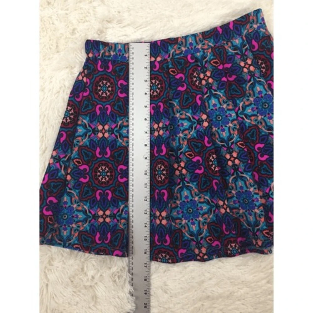 Alya‎ Blue Multi Color Ikat Print Pleated Skater Skirt Size Medium